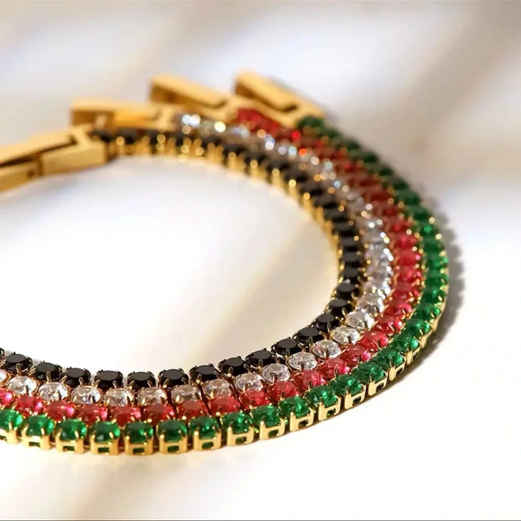 Zirconia Tennis 18K Gold Stainless Steel Waterproof Gold Gemstone Bracelet - Picture 7 of 11